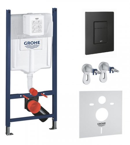 Купить черный мат кнопка унитаза Grohe Rapid SL 38966KF0 + 3884000G Каркас для настенного туалета Even  в Киеве vannaja.kiev.ua