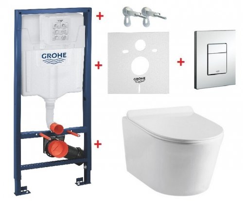 Купить Купить в Киеве 38772001 + 3220147 Комплект инсталляции Grohe Rapid SL 38772001 с унитазом Project 3220147 белый безободковый Clean Pro с сиденьем soft close  в Киеве vannaja.kiev.ua