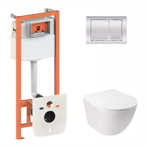Купить Комплект: Qtap Jay Ultra Quiet унитаз подвесной QT07335177W + Nest комплект инсталляции 4в1 (квадратная клавиша Chrome) QT0133M425 + M06028CRM в Киеве vannaja.kiev.ua