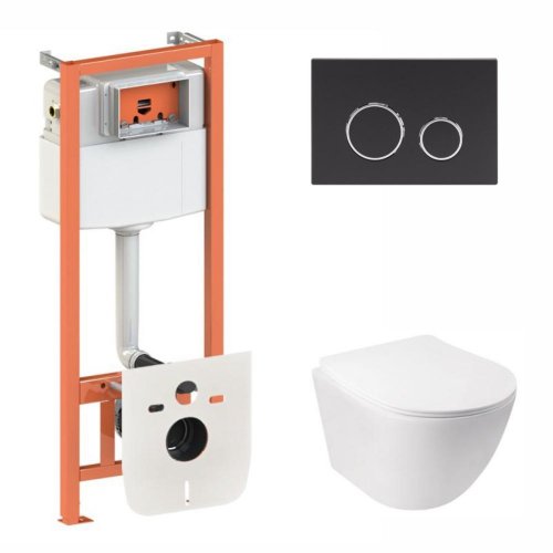 Купить Комплект: Qtap Jay Ultra Quiet унитаз подвесной QT07335177W + Nest комплект инсталляции 4в1 (круглая клавиша Black mat) QT0133M425 + M11V1146MB в Киеве vannaja.kiev.ua