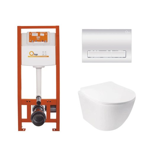 Купить Комплект: Qtap Jay Ultra Quiet унитаз подвесной QT07335177W + Nest комплект инсталляции 4в1 (линейная клавиша Chrome) QT0133M425 + M08381CRM в Киеве vannaja.kiev.ua