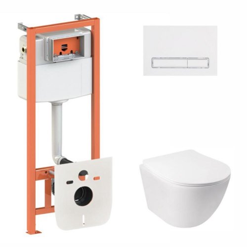 Купить Комплект: Qtap Jay Ultra Quiet унитаз подвесной QT07335177W + Nest комплект инсталляции 4в1 (линейная клавиша White) QT0133M425 + M08V1384W в Киеве vannaja.kiev.ua