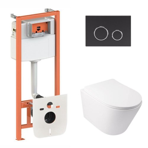 Купити Комплект: Qtap Swan Ultra Quiet унітаз підвісний QT16335179W + Nest комплект інсталяції 4в1 (кругла клавіша Black mat) QT0133M425 + M11V1146MB в Києві vannaja.kiev.ua