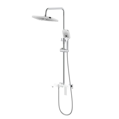 Купить Душевая система колона с изливом и тропическим душем Qtap Gemini QTGEM111CRW45687 хром, белый в Киеве vannaja.kiev.ua