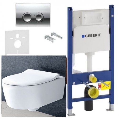Купити 458.121.21.1 + 5656RS01 Geberit + Villeroy & Boch Avento DirectFlush Інсталяційна Система Кнопка Delta21 115.125.21.1 + Підвісний унітаз з сидінням SoftClose в Києві vannaja.kiev.ua