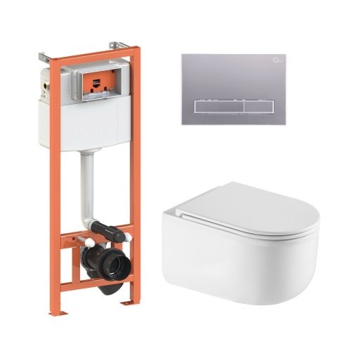 Купить Комплект: Qtap Taurus Ultra Quiet унитаз подвесной QT2433084EUQW + Nest комплект инсталляции 4в1 (Клавиша линейная Satin) QT0133M425 + QT0111M08382SAT в Киеве vannaja.kiev.ua