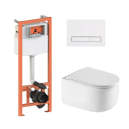 Купити Комплект: Qtap Taurus Ultra Quiet унітаз підвісний QT2433084EUQW + Nest комплект інсталяції 4в1 (Клавіша лінійна White) QT0133M425 + QT0111M08V1384W в Києві vannaja.kiev.ua