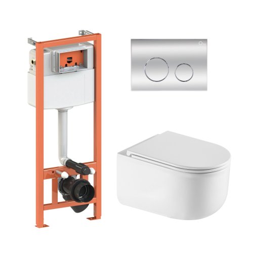 Купити Комплект: Qtap Taurus Ultra Quiet унітаз підвісний QT2433084EUQW + Nest комплект інсталяції 4в1 (Клавіша кругла Chrome) QT0133M425 + QT0111M11112CRM в Києві vannaja.kiev.ua