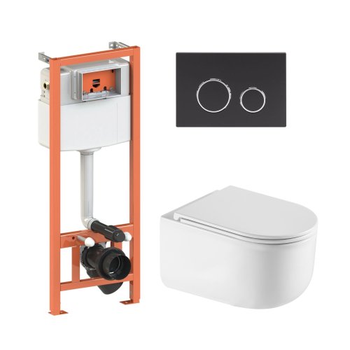 Купити Комплект: Qtap Taurus Ultra Quiet унітаз підвісний QT2433084EUQW + Nest комплект інсталяції 4в1 (Клавіша кругла Black mat) QT0133M425+QT0111M11V1146MB в Києві vannaja.kiev.ua