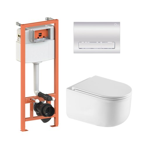 Купити Комплект: Qtap Taurus Ultra Quiet унітаз підвісний QT2433084EUQW + Nest комплект інсталяції 4в1 (Клавіша лінійна Chrome) QT0133M425 + QT0111M08381CRM в Києві vannaja.kiev.ua