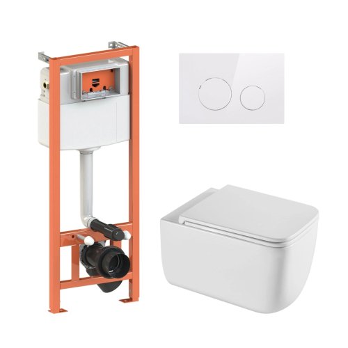 Купить Комплект: Qtap Gemini Ultra Quiet унитаз подвесной QT2533076EUQW + Nest комплект инсталляции 4в1 (Клавиша круглая White) QT0133M425 + QT0111M11110W в Киеве vannaja.kiev.ua