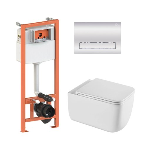 Купить Комплект: Qtap Gemini Ultra Quiet унитаз подвесной QT2533076EUQW + Nest комплект инсталляции 4в1 (Клавиша линейная Chrome) QT0133M425+QT0111M08381CRM в Киеве vannaja.kiev.ua