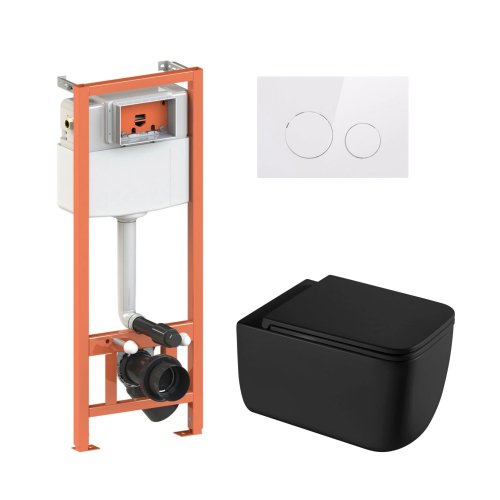 Купить Комплект: Qtap Gemini Ultra Quiet унитаз подвесной QT2533076EUQMB + Nest комплект инсталляции 4в1 (Клавиша круглая White) QT0133M425 + QT0111M11110W в Киеве vannaja.kiev.ua
