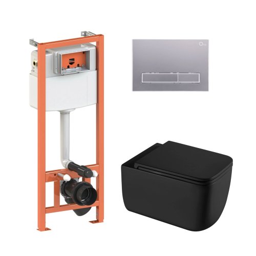 Купить Комплект: Qtap Gemini Ultra Quiet унитаз подвесной QT2533076EUQMB + Nest комплект инсталляции 4в1 (Клавиша линейная Satin) QT0133M425+QT0111M08382SAT в Киеве vannaja.kiev.ua