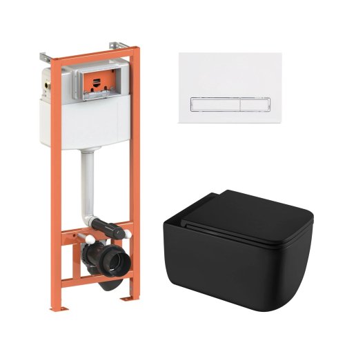 Купить Qtap подвесной унитаз Gemini Ultra Quiet + комплект инсталляции Nest 4 в 1 линейная клавиша White QT2533076EUQMB46171 в Киеве vannaja.kiev.ua