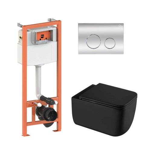 Купить Комплект: Qtap Gemini Ultra Quiet унитаз подвесной QT2533076EUQMB+Nest комплект инсталляции 4в1 (Клавиша круглая Chrome) QT0133M425+QT0111M11112CRM в Киеве vannaja.kiev.ua