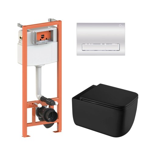 Купить Комплект: Qtap Gemini Ultra Quiet унитаз подвесной QT2533076EUQMB+Nest комплект инсталляции 4в1 (Клавиша линейная Chrome) QT0133M425+QT0111M08381CRM в Киеве vannaja.kiev.ua