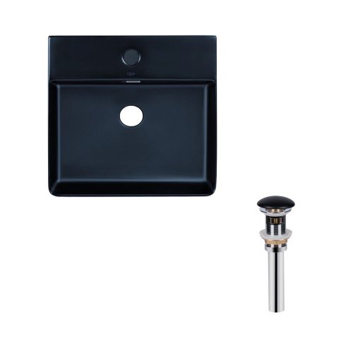 Купить Комплект Qtap Nando LT: Раковина подвесная прямоугольная 500х420х120 мм Matt Black + Донный клапан PU03O в Киеве vannaja.kiev.ua