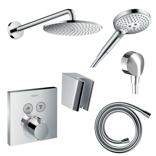 Купити Душова система з термостатом Hansgrohe Raindace хром 15763100 прихованого монтажу верхній душ 240 мм круглий купити в Києві в Києві vannaja.kiev.ua