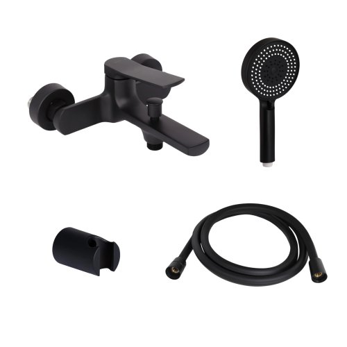 Купить Комплект Qtap Slavonice Black Matt: Смеситель QTSLA259BLM45918 + Держатель QT829910842854OB + Шланг QTHADPVCSQ160B + Лейка QTRUC125BLM45951 в Киеве vannaja.kiev.ua