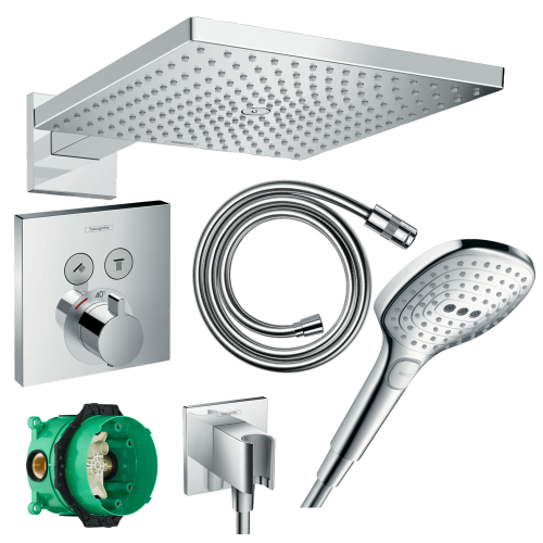 Купити Душова система з термостатом Hansgrohe Raindace хром 15763200 прихованого монтажу купити недорого верхній душ 300 мм квадратна в Києві vannaja.kiev.ua