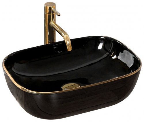Купити Умивальник (раковина) REA BELINDA BLACK GOLD EDGE накладний чорний/золото в Києві vannaja.kiev.ua