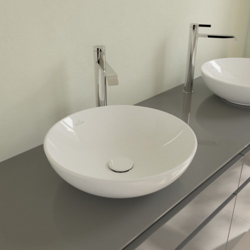 Купити кругла раковина з якісної кераміки Villeroy & Boch Loop & Friends 4A460001 Умивальник на стільницю 42 см з переливом weiss alpin в Києві vannaja.kiev.ua