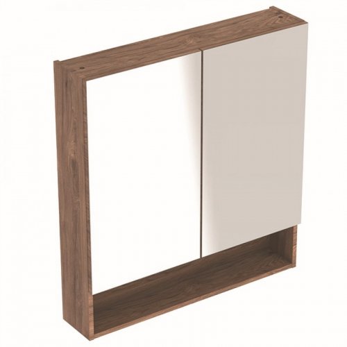 Купить Зеркальный шкаф Geberit с полочками 501.270.00.1 Selnova Square с двумя дверями Орех темный / Меламин со структурой дерева 501270001 в Киеве vannaja.kiev.ua