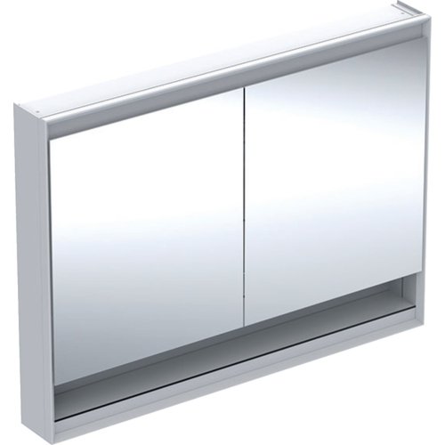 Купить Зеркальный шкаф 120см с LED подсветкой Geberit ONE 505.835.00.2 Geberit две двери с нишей Белый / Алюминий 505835002 в Киеве vannaja.kiev.ua
