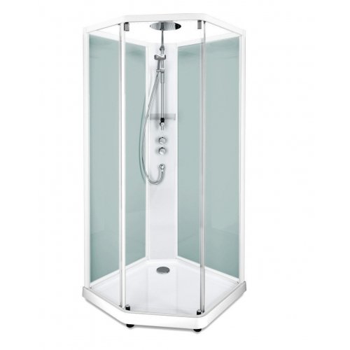 Купити Купити Фінську душову кабіну Ido Showerama 10-5 558.113.00.1 Comfort 558113001 П'ятикутна 90 * 90см білий, прозоре скло / матове скло в Києві vannaja.kiev.ua