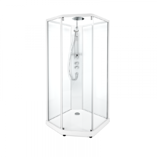 Купити Душова кабіна 90х80 см Ido 558.235.00.1 Showerama 10-5 Comfort  558235001 п'ятикутна профіль білий прозоре скло в Києві vannaja.kiev.ua
