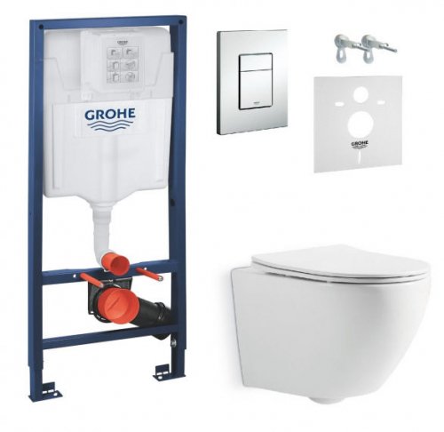Купить 38772001 + 3020162 Инсталляция Grohe Rapid SL с кнопкой смыва хром 4 в 1 + Унитаз подвесной белый UNIVERSAL с сиденьям quick fix soft close купить в Киеве vannaja.kiev.ua