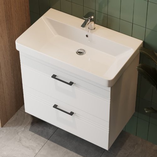 Купить 60 см тумбы с умывальником белая devit 454060W Urbanis раковина и черными ручками в Киеве vannaja.kiev.ua