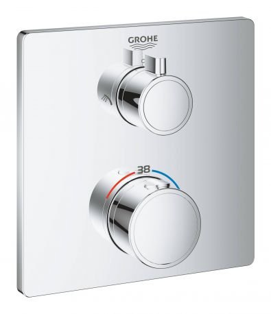 Купить Термостат 24079000 Grohe Grohtherm для душа с переключателем на 2 положения верхний ручной душ хром качественный  в Киеве vannaja.kiev.ua