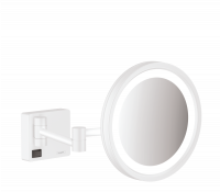 Зеркало черный матовый для бритья 41790670 hansgrohe AddStoris с подсветкой LED настенное круглое