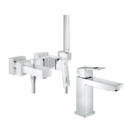 Купити Набір змішувачів для ванни 2314100A Grohe EUROCUB змішувач для раковини хром одноважільний з душовою лійкою купити недорого в Києві vannaja.kiev.ua