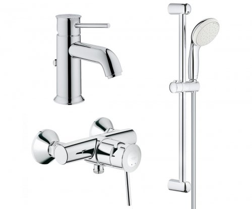 Купить Стильный Grohe 123867S Набор смесителей для ванной однорычажный BauClassic с душевым гарнитуром хром купить в Киеве vannaja.kiev.ua