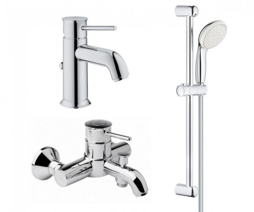 Купить Grohe 123868S Комплект смесителей BauClassic 3 в 1 для ванны смеситель для раковины однорычажный хром купить в Киеве в Киеве vannaja.kiev.ua