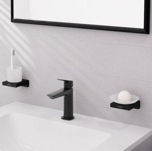 Купити чорний матовий кран Hansgrohe Logis Fine 110 Змішувач для умивальника із донним клапаном push-open, Matt Black (71252670) в Києві vannaja.kiev.ua