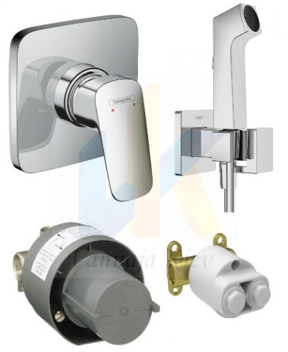 Купить квадратные гигиенические души со смесителем скрытого монтажа hansgrohe Logis 71629292 встраиваемый кран биде, хром в Киеве vannaja.kiev.ua