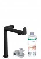 Кухонный смеситель на две воды черный матовый с выдвижным изливом Hansgrohe 76801670 Aqittura M91 FilterSystems 210 1jet