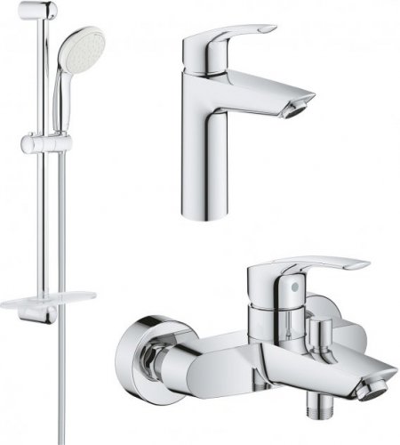 Купити Grohe Eurosmart New набір для ванни 3 в 1 123246ME (23324003 + 33300003 + 27926001) хром одноважільний купити в Києві душова лійка 100 мм 2 режиму UA123246M0 в Києві vannaja.kiev.ua