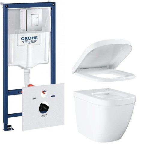 Купить Инсталляция GROHE Rapid SL 4 в 1 с унитазом GROHE Euro Ceramic белый подвесной с сиденьем Soft Close 39328CB0 Смывная клавиша Grohe хром купить недорого в Киеве vannaja.kiev.ua