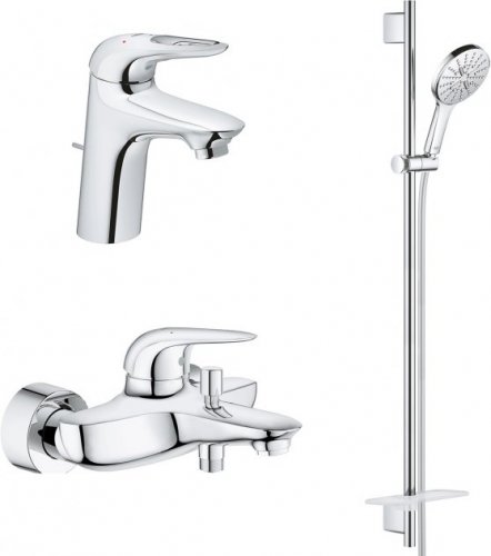 Купити Набір змішувачів GROHE Eurostyle Одноважільний 123264SE (23374003+23726003+26548000) для ванної ручна лійка 130 мм 3 режими хром купити в Києві. в Києві vannaja.kiev.ua