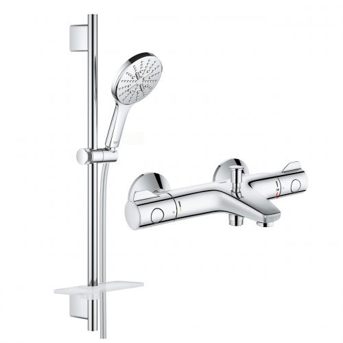 Купить Приобрести термостат 34567000 Смеситель для ванны Grohe Grohtherm 800 хром + Душевой гарнитур Grohe Rainshower Smartactive Cube 130 3 типа струи хром 26546000 в Киеве vannaja.kiev.ua
