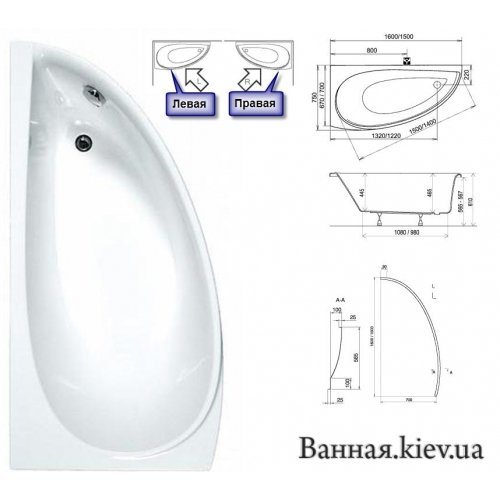Купить AVOCADO Ravak L 150x70 Ванна Авокадо CT01000000 в Киеве vannaja.kiev.ua