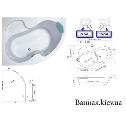 Купити ROSA Равак Ванна L, R 105x160 в Києві vannaja.kiev.ua