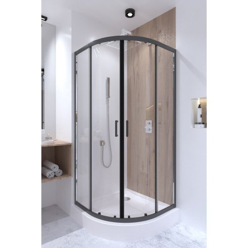 Купить Набор душевая кабина+поддон черная Qtap Taurus BLA1099AC6 Clear 2020x900x900 мм Robin 309912C 90x90x12 см с сифоном в Киеве vannaja.kiev.ua