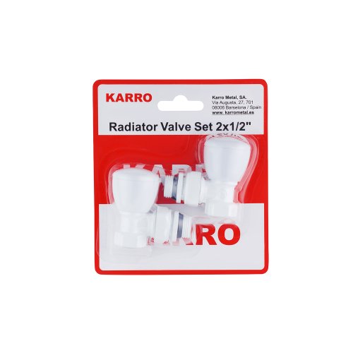 Комплект радиаторных угловых кранов верхние Karro 1/2" белые. Купить Комплект радиаторных угловых кранов верхние Karro 1/2" белые. в Киеве vannaja.kiev.ua