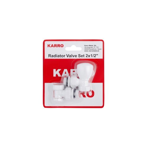 Комплект радиаторных угловых кранов Karro 1/2" (верхний+нижний) белые Купить Комплект радиаторных угловых кранов Karro 1/2" (верхний+нижний) белые в Киеве vannaja.kiev.ua
